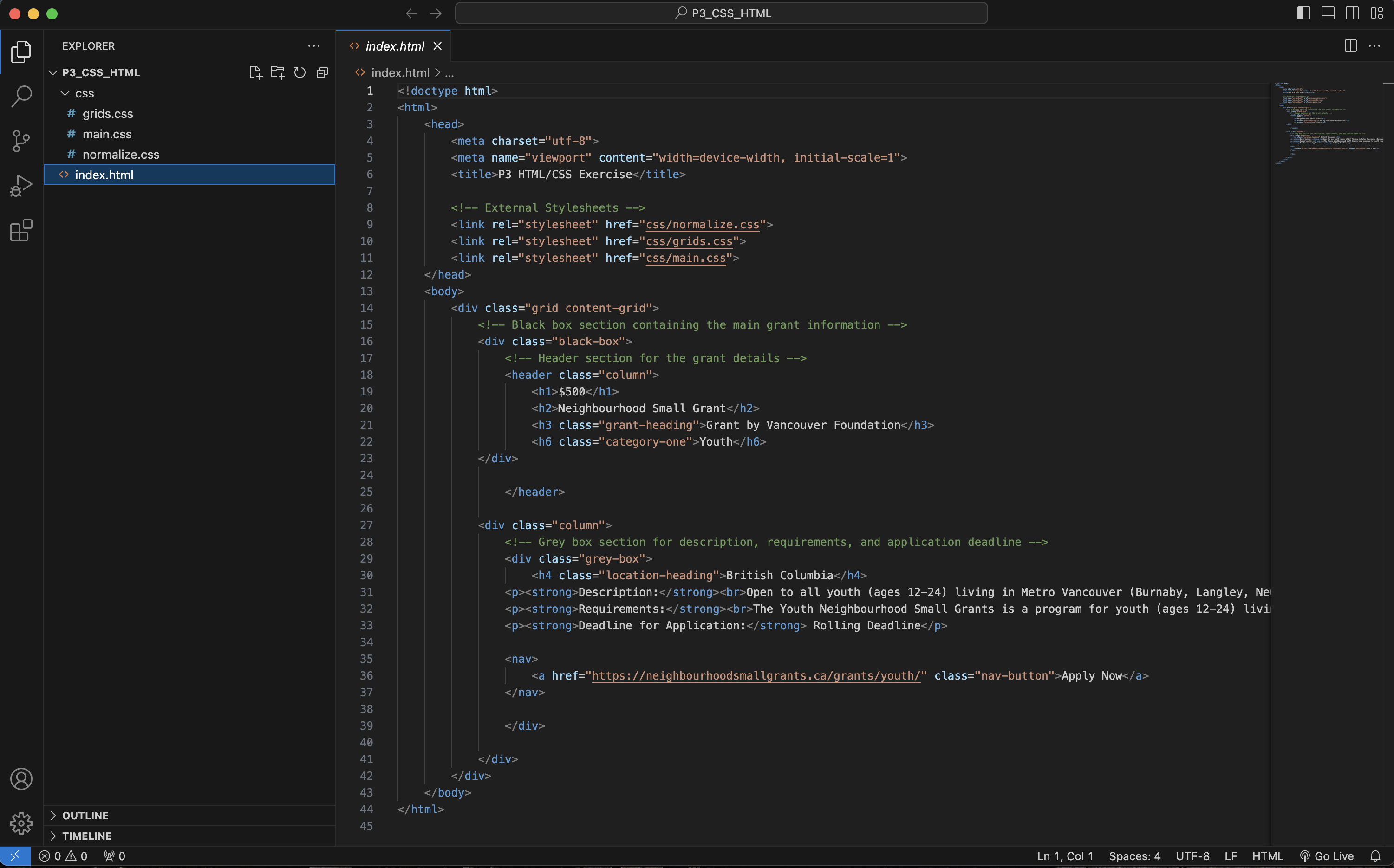 HTML code for the in progress website