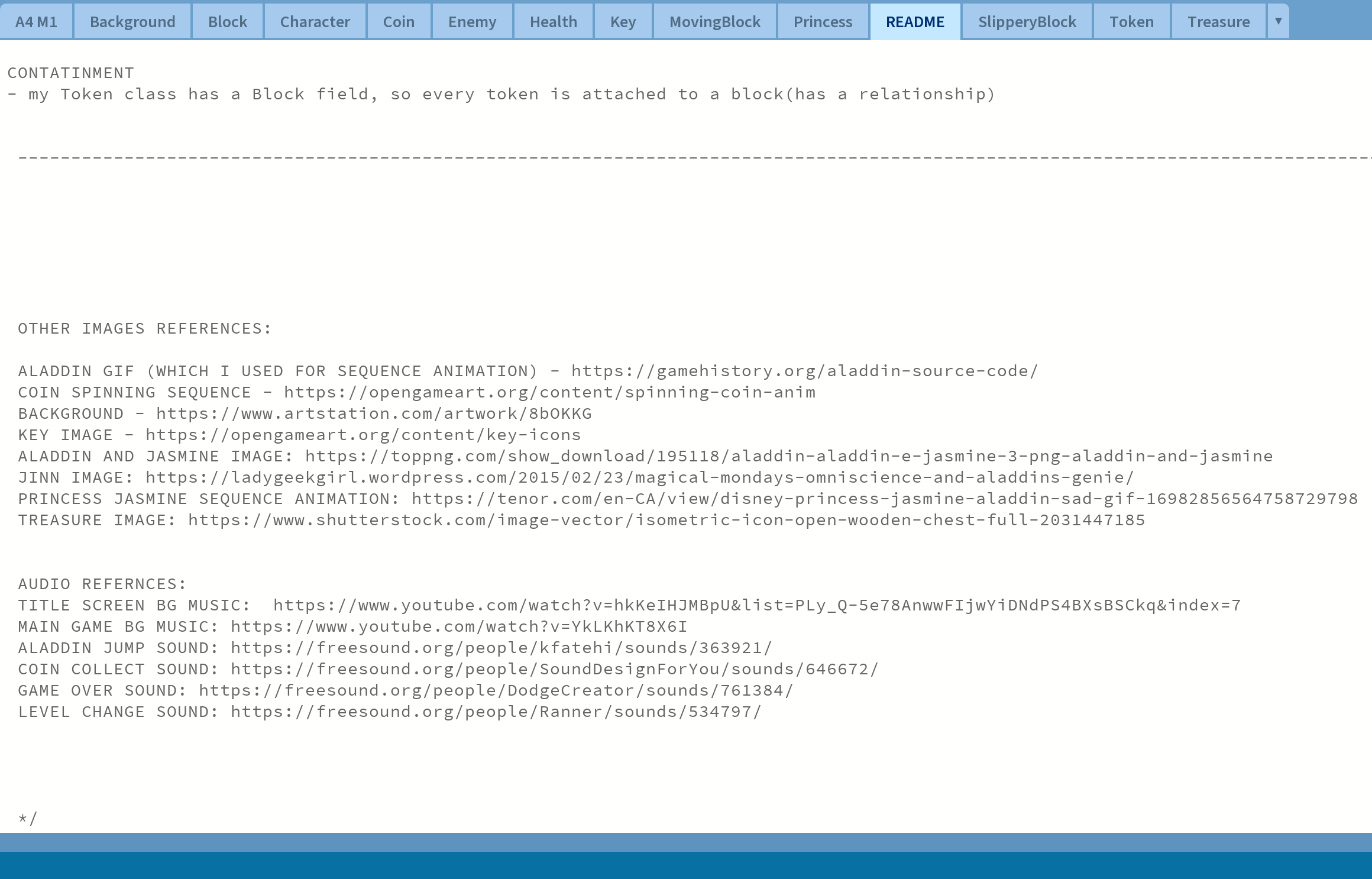 README credits and references for images and audio